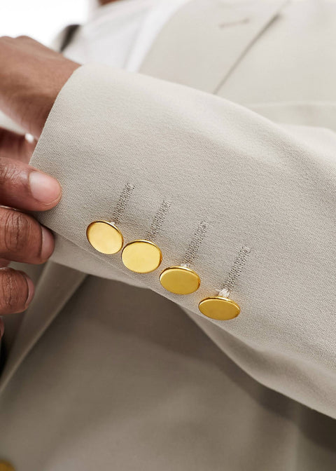 Wedding Slim Taupe Double Breasted Blazer with Gold Buttons