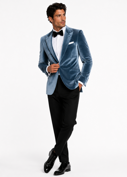 Slim Fit Ice Blue Velvet Jacket Tumuh