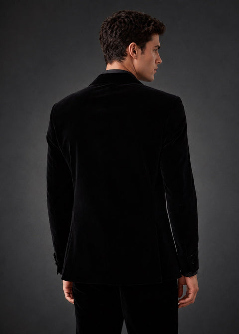 Black Shawl Lapel Velvet Blazer