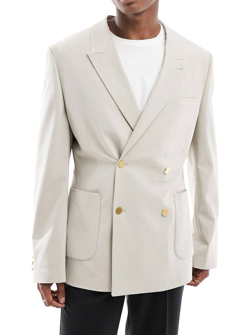 Wedding Slim Taupe Double Breasted Blazer with Gold Buttons