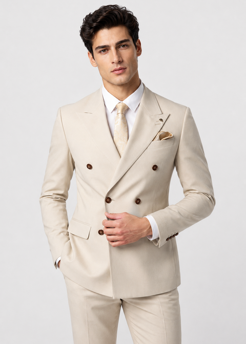 Light Beige Double Breasted Suit