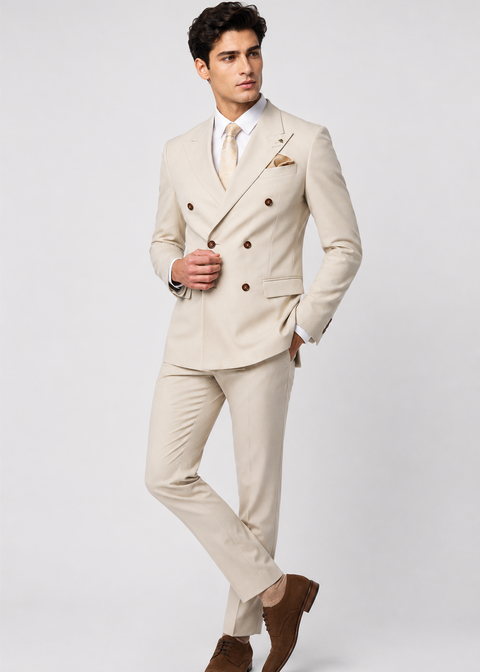 Light Beige Double Breasted Suit