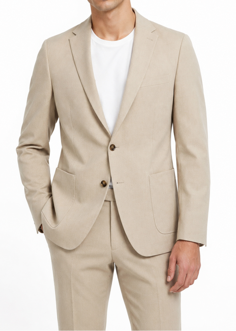 Beige Slim Fit Notch Lapel Suit