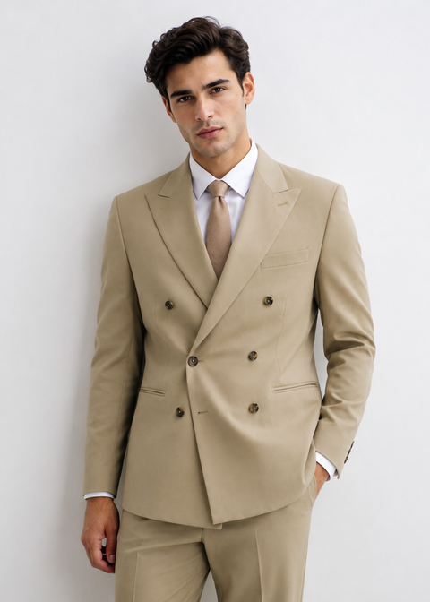 Slim Fit Tan Tailored Double Breasted Suit