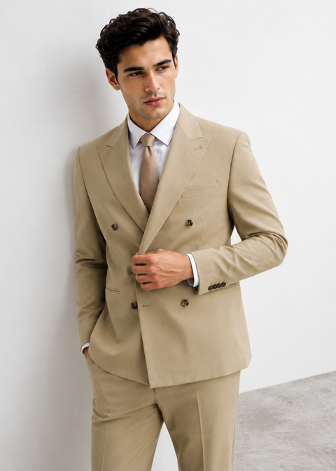 Slim Fit Tan Tailored Double Breasted Suit