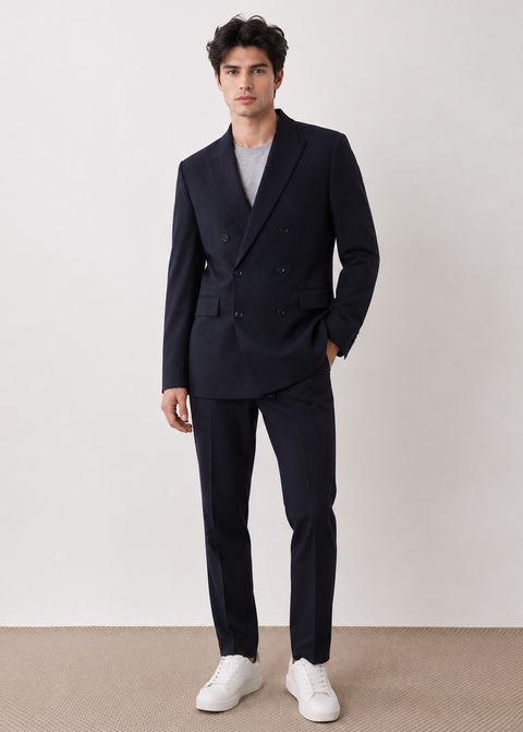 Classic Slim Fit Dark Navy Double Breasted Suit
