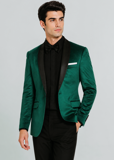 Slim Fit Emerald Green Velvet Tuxedo Blazer