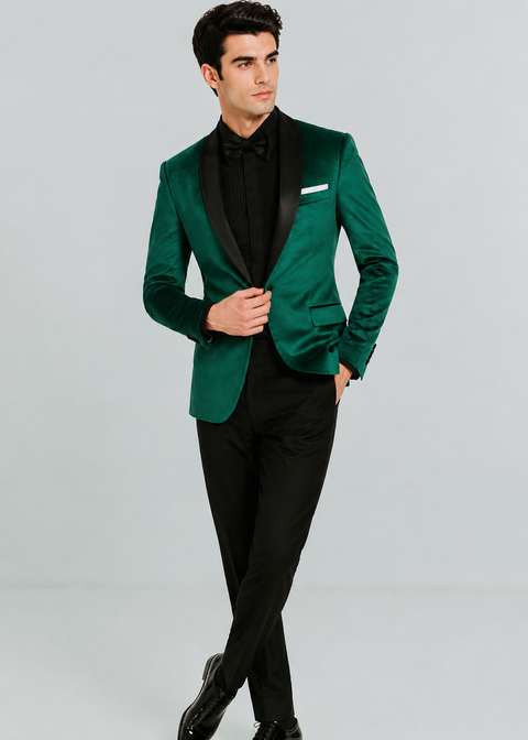 Slim Fit Emerald Green Velvet Tuxedo Blazer