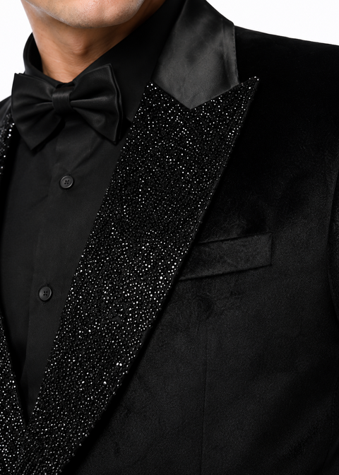 Midnight Black Velvet Tuxedo with Beaded Lapels