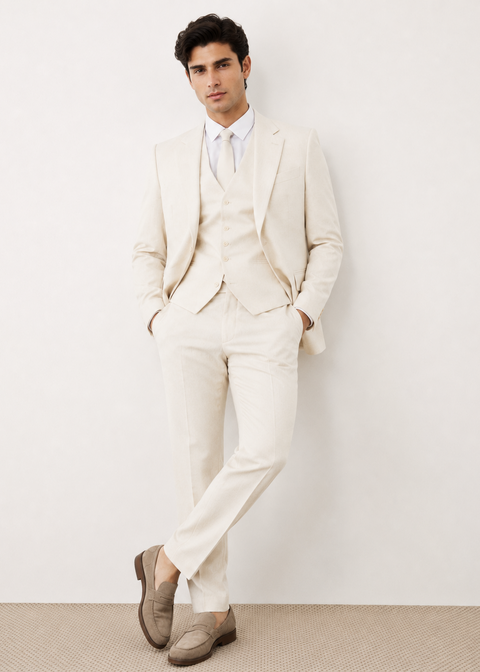 Cream Slim Fit Notch Lapel Suit