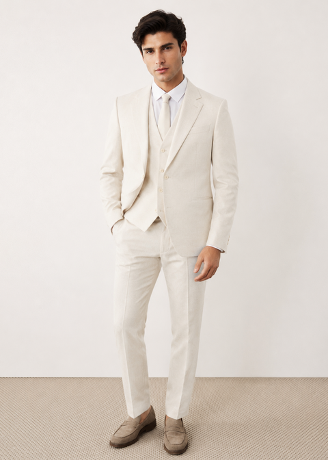 Cream Slim Fit Notch Lapel Suit