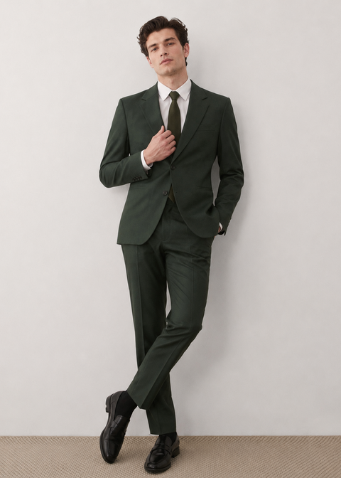 Green Slim Fit Notch Lapel Suit