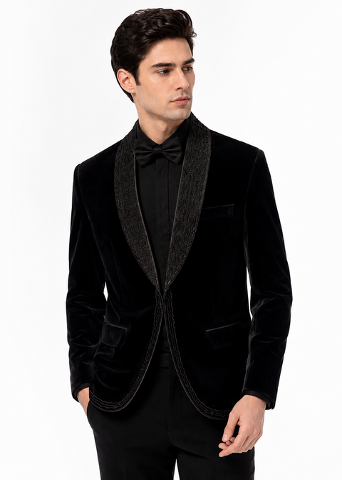 Black Velvet Cutdana Embellished Tuxedo