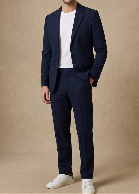 Pique Navy Slim Fit Blazer