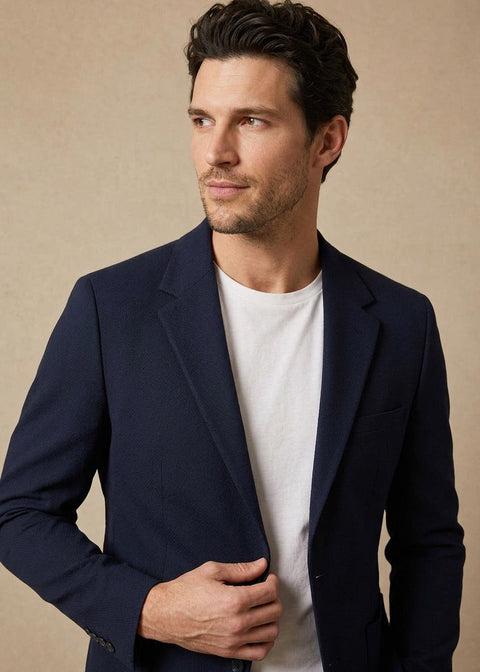 Pique Navy Slim Fit Blazer