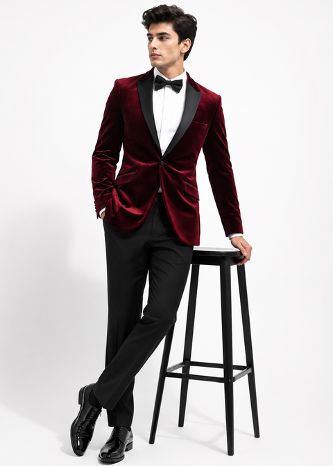 Burgundy Velvet Tuxedo Jacket