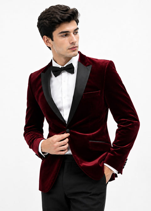 Burgundy Velvet Tuxedo Jacket