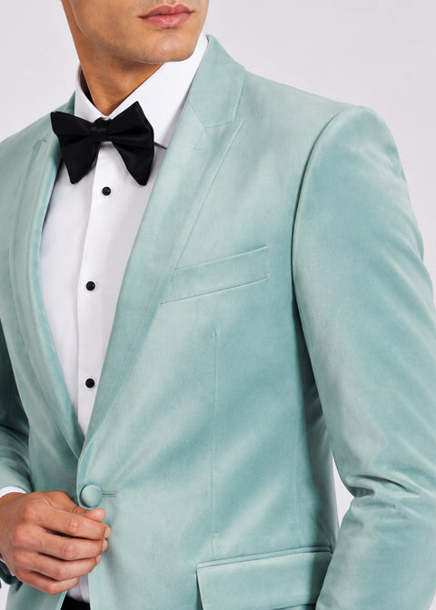 Slim Fit Light Blue Peak Lapel Velvet Blazer