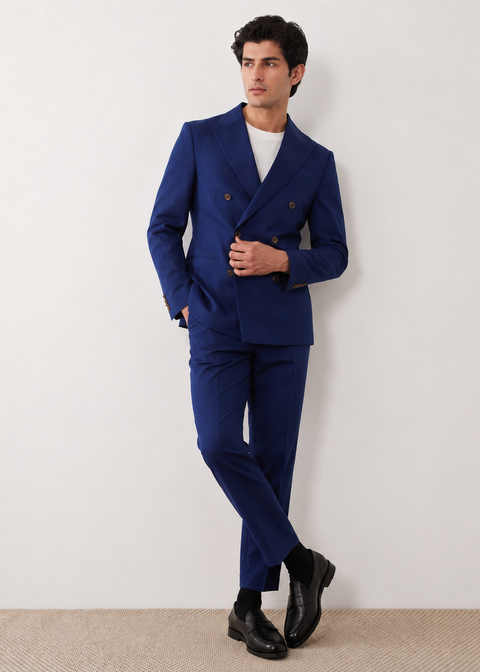 Royal Blue Double Breasted Slim Fit Suit
