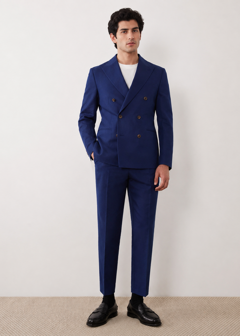Royal Blue Double Breasted Slim Fit Suit