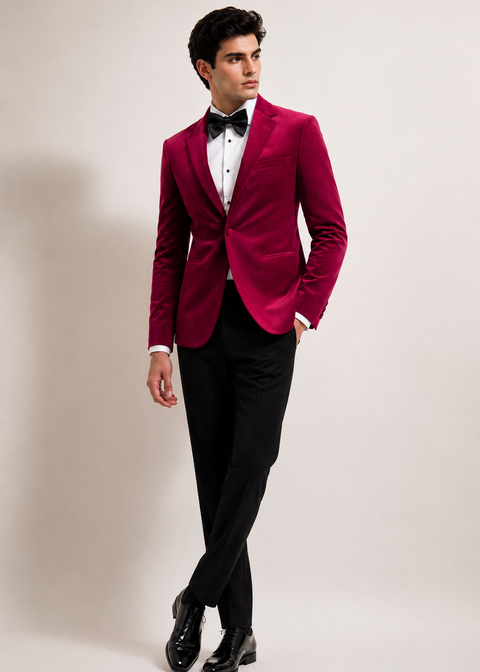 Slim Fit Pink Velvet Blazer