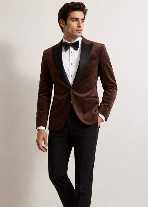 Tailored Fit Brown Velvet Tuxedo Blazer