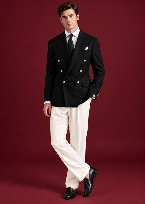 Tailored Sim Fit Black Double Breasted Suit