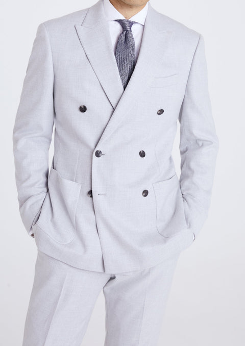 Tailored Fit Light Grey Double Breasted Suit Tumuh