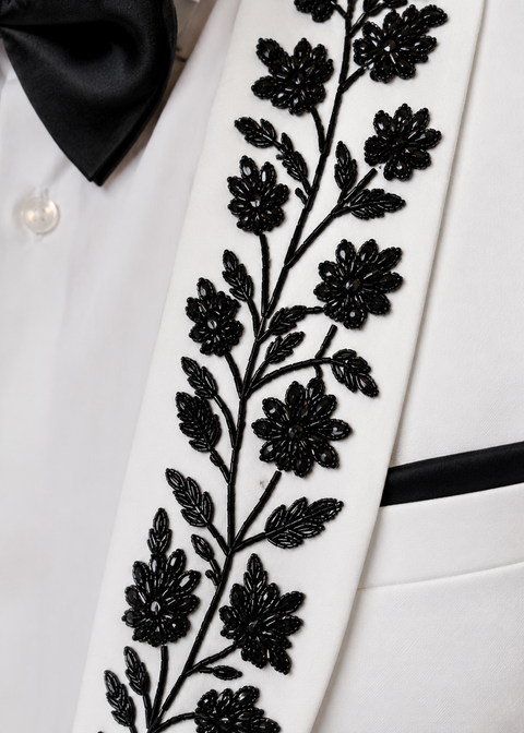 White Floral Cutdana Embroidered Tuxedo