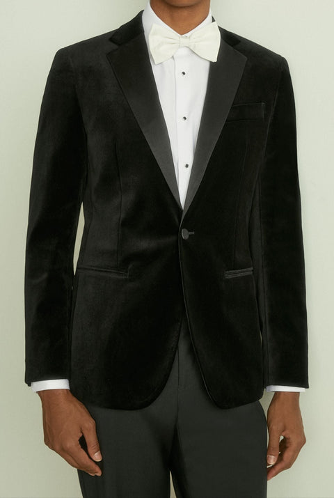 Velvet Single Breasted Blazer Tailored Fit in Black
