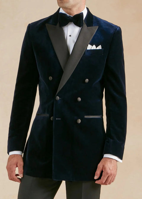 Double Breasted Navy Velvet Tuxedo