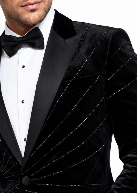 Black Velvet Embellished Dinner Tuxedo