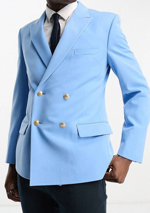 Wedding Double Breasted Blazer With Gold Buttons in Blue