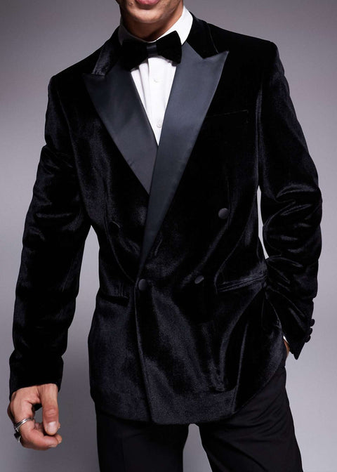 Black Velvet Peak Lapel Double Breasted Tuxedo