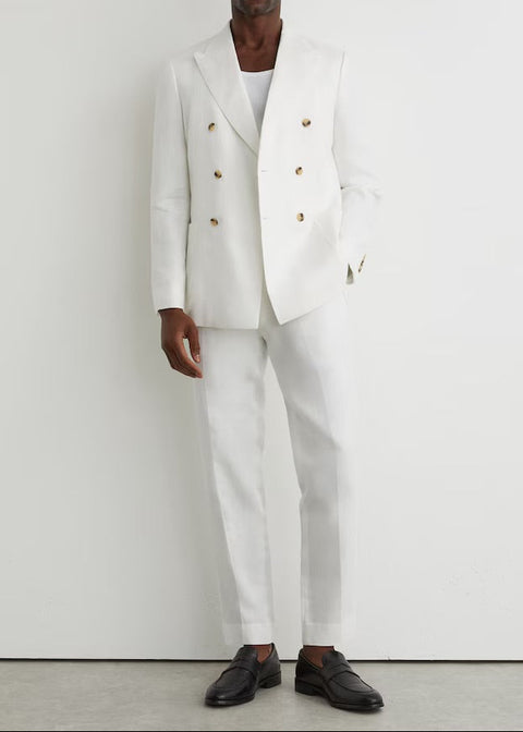White Double Breasted Linen Suit