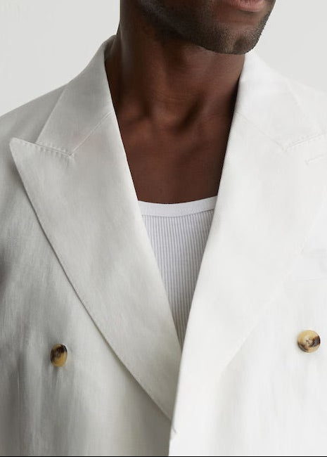 White Double Breasted Linen Suit