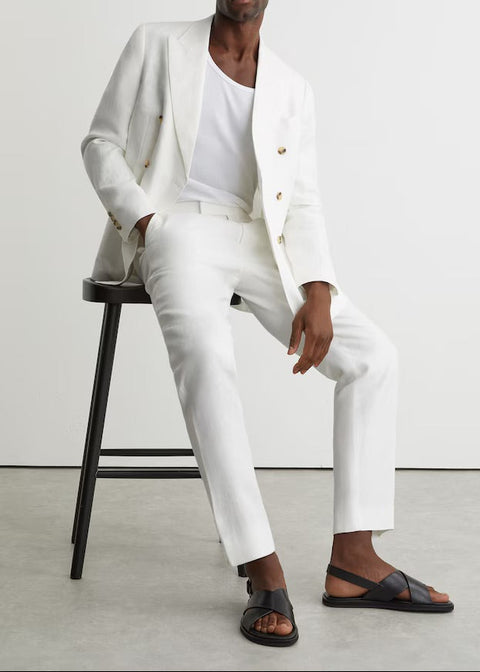 White Double Breasted Linen Suit