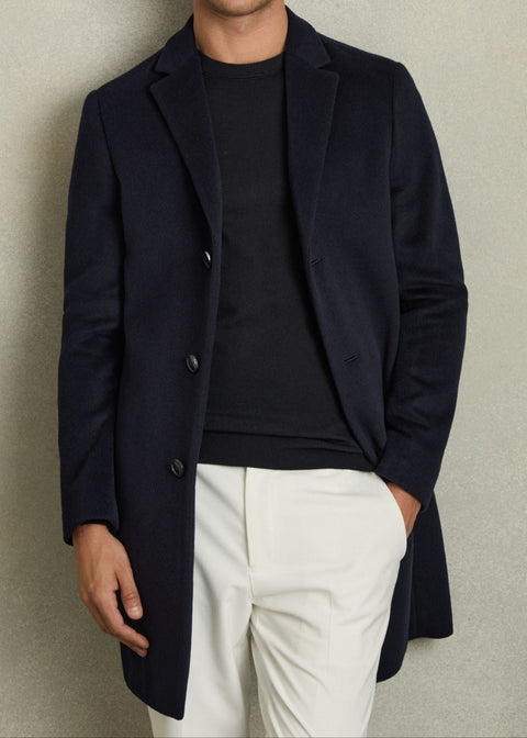 Single Breasted Overcoat in Navy