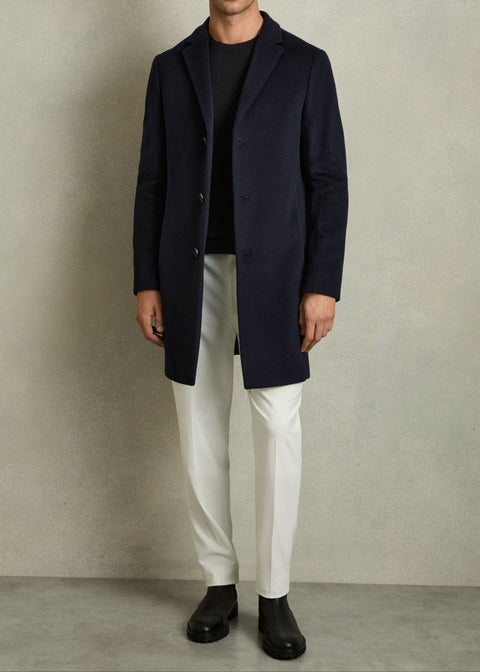 Single Breasted Overcoat in Navy