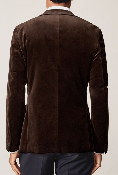 Double Breasted Velvet Blazer Tailored Fit in Chocolate Brown