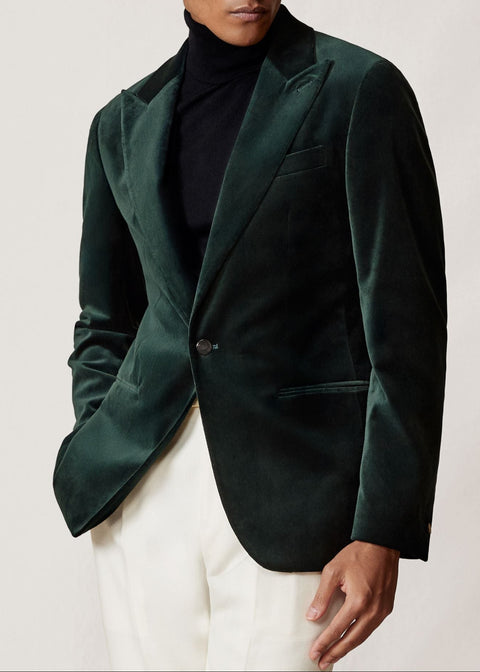 Single Breasted Velvet Blazer Tailored Fit in Emerald Green