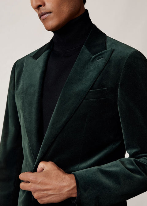 Single Breasted Velvet Blazer Tailored Fit in Emerald Green
