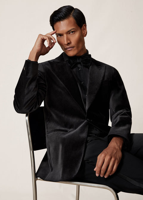 Single Breasted Velvet Blazer Tailored Fit in Black
