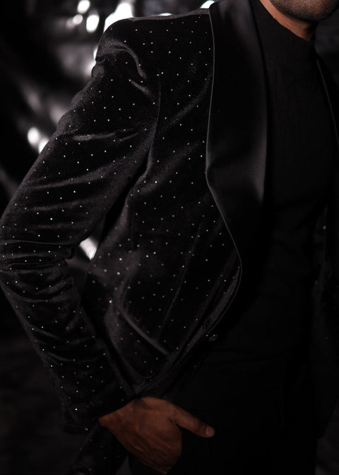 Limited Edition Black Shawl Lapel Polka Tuxedo Blazer