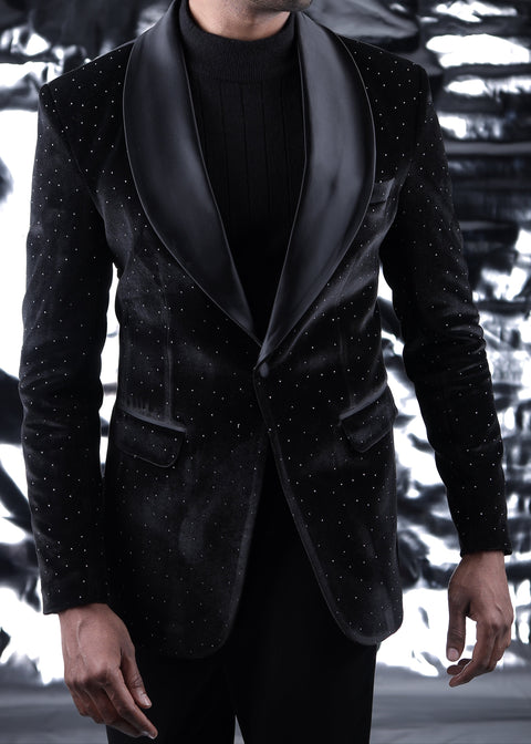 Limited Edition Black Shawl Lapel Polka Tuxedo Blazer