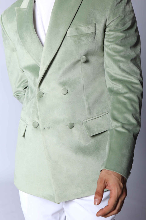 Pastel Green Double Breasted Velvet Blazer