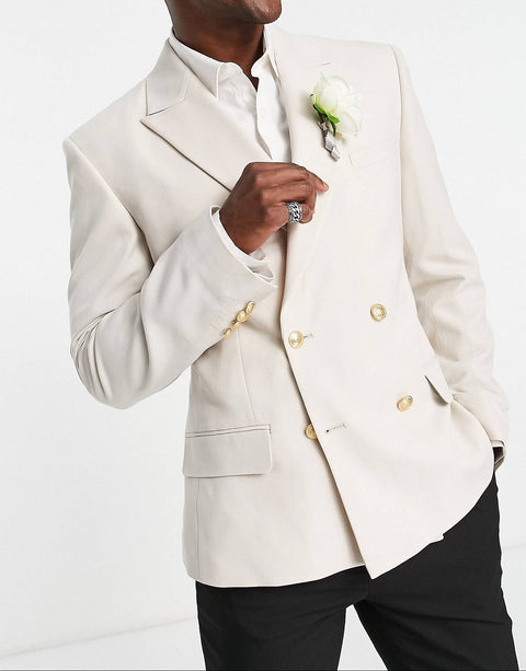 Beige Wedding Slim Blazer with Gold Buttons