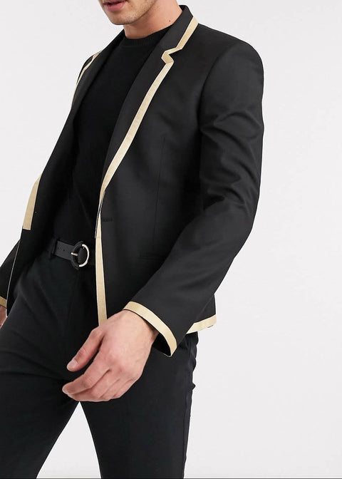 Black Contrast Lapel Blazer