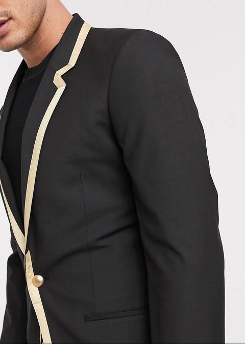 Black Contrast Lapel Blazer
