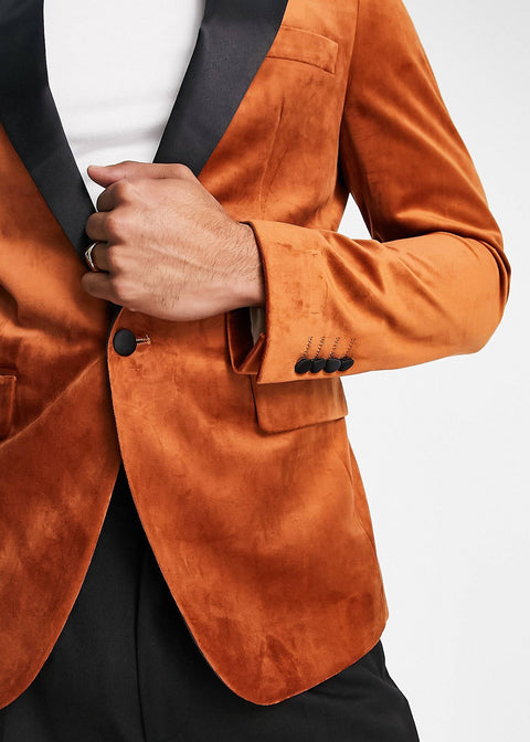 Copper Brown Velvet Tuxedo Blazer